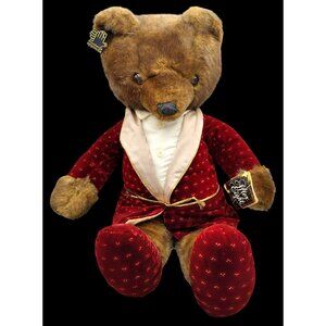 Applause Teddy Bear Red Evening Robe Slippers Vintage 1986 23 Inches Soft Plush